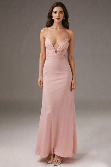 Pink Spaghetti Straps Sheath Evening Dress